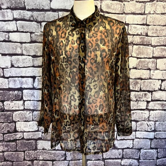 Chico's Tops - Chico's Black, Brown & Green Sheer Animal Print Blouse Size L